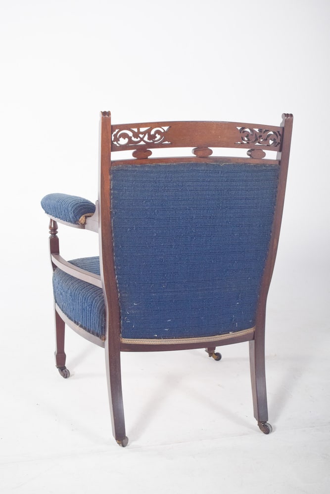 English Ladys Chair in Blue Upholstery - 8