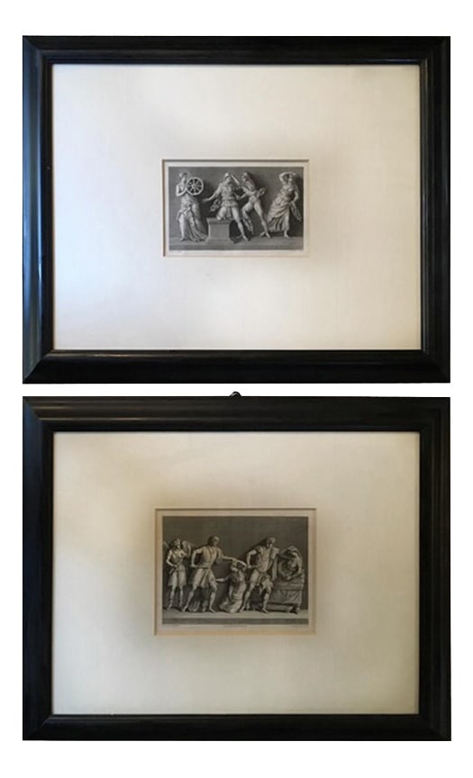After J.C.Ulmer, Black and White Scenes, Set of 2: France Mid-19th century pair of Neoclassical black and white prints on paper by J.C.Ulmer This beautiful pair of antique paper prints was engraved by the French J.C.Ulmer. The Neoclassical subject