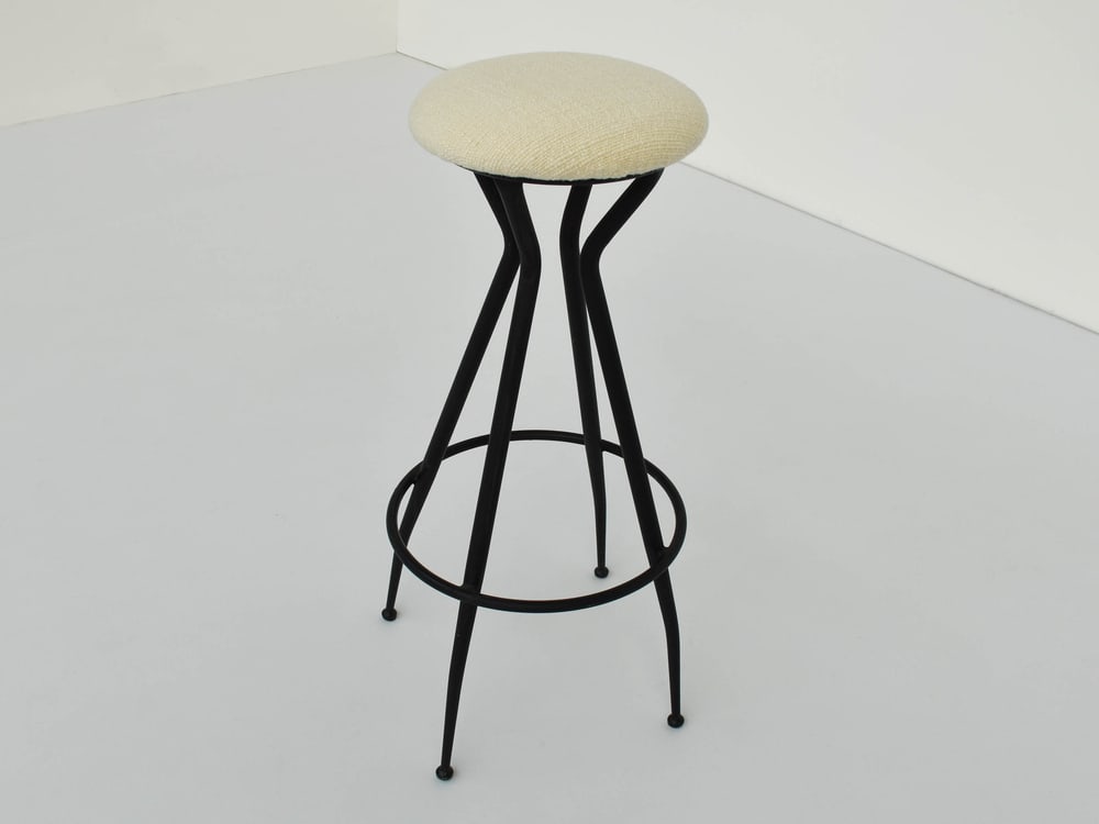 High Metal Bar Stool with Dedar Wool Seat, Italy, 1960 - 2