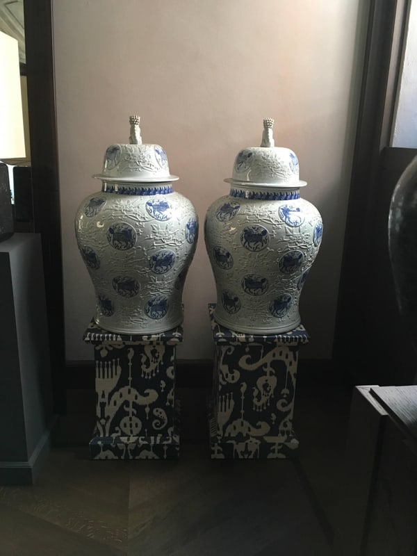 Porcelain Blue and White Giant Jar Vases, Set of 2 - 6