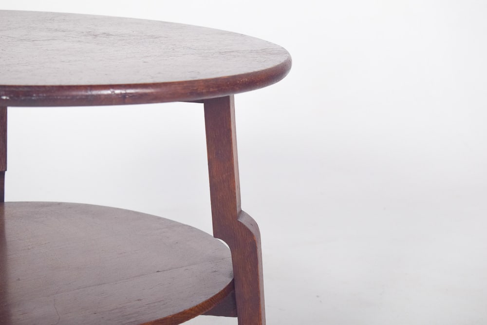 Portuguese Rustic Round Oak Coffee Table, 1950 - 8