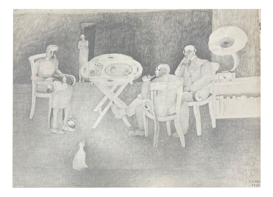 Francine Ledieu, Rue Rameau Paris, 1970, Crayon: Crayon on paper Francine Ledieu is French artist born in 1931 who lives and works in Paris, France. In the 50s, she was a student of Maurice Rocher who specialized in Sacred art. In the ’80s,