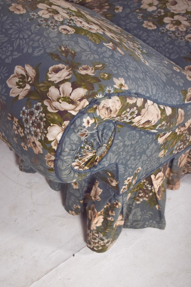 Vintage Chaise Lounge in Blue Flowery Fabric, 1920s - 10