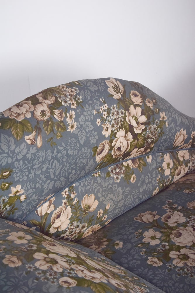 Vintage Chaise Lounge in Blue Flowery Fabric, 1920s - 11