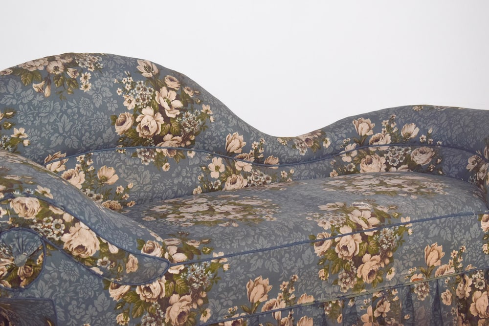 Vintage Chaise Lounge in Blue Flowery Fabric, 1920s - 12