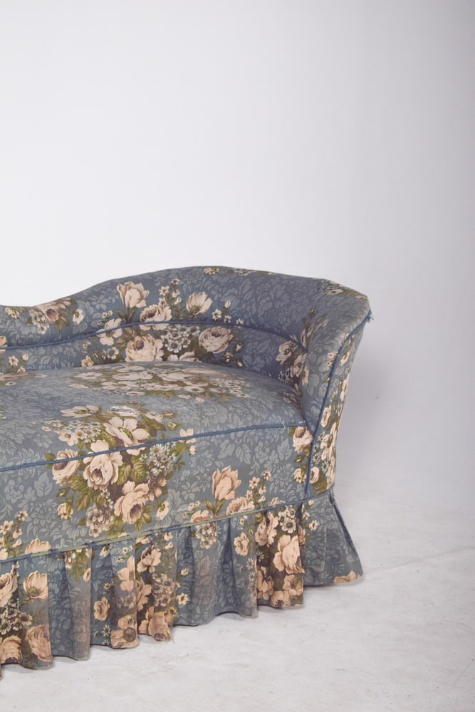 Vintage Chaise Lounge in Blue Flowery Fabric, 1920s - 2