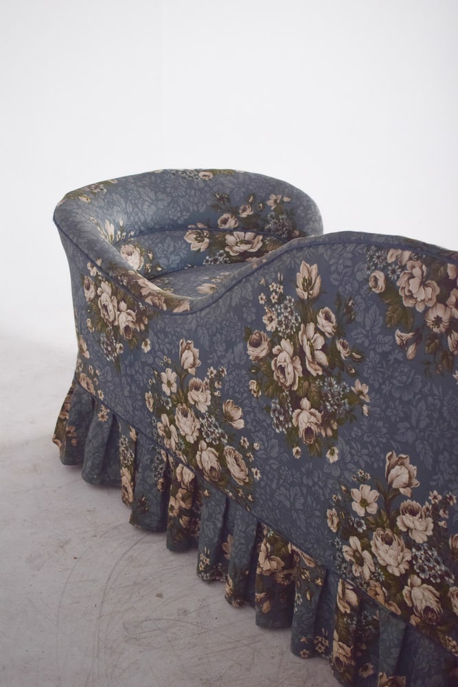 Vintage Chaise Lounge in Blue Flowery Fabric, 1920s - 3