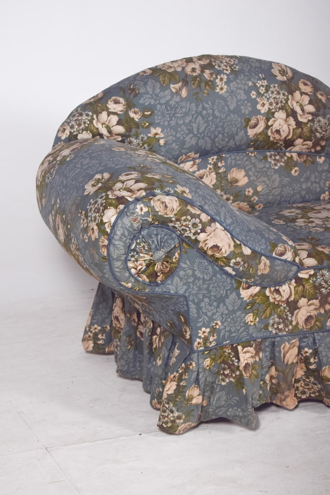 Vintage Chaise Lounge in Blue Flowery Fabric, 1920s - 4