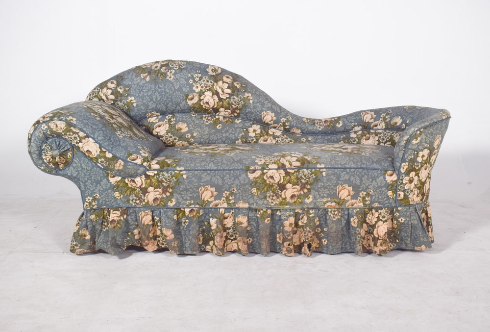 Vintage Chaise Lounge in Blue Flowery Fabric, 1920s - 5