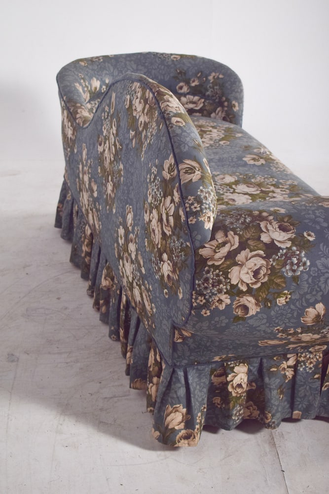 Vintage Chaise Lounge in Blue Flowery Fabric, 1920s - 6