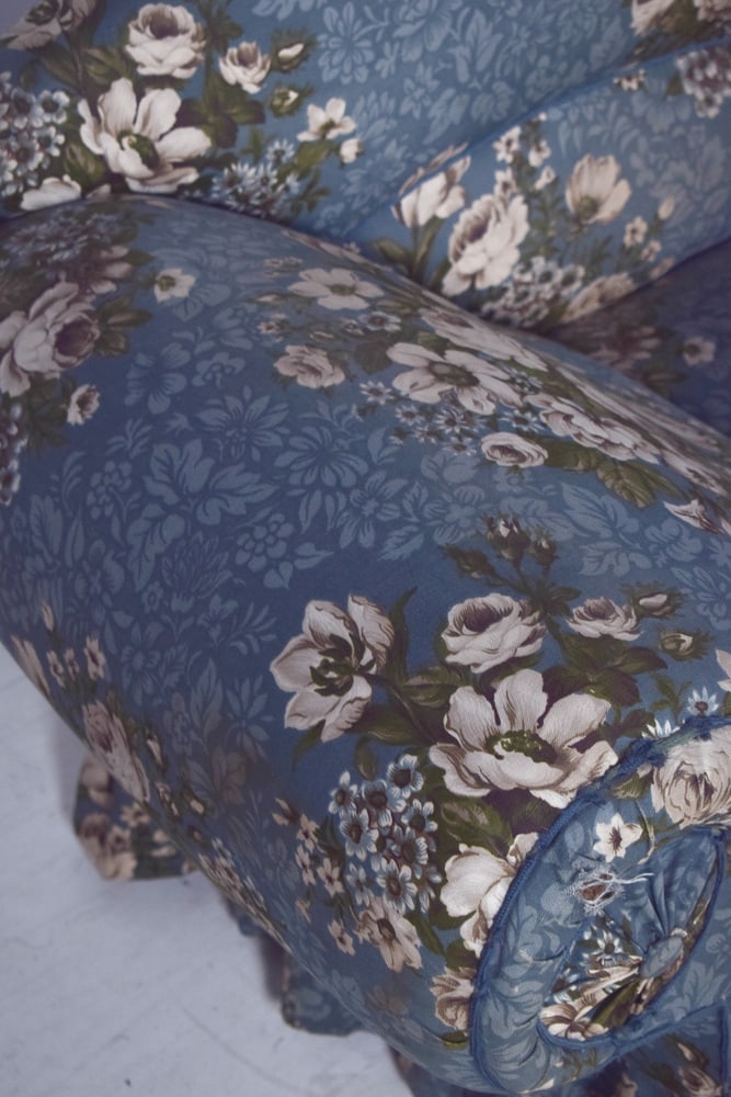 Vintage Chaise Lounge in Blue Flowery Fabric, 1920s - 7