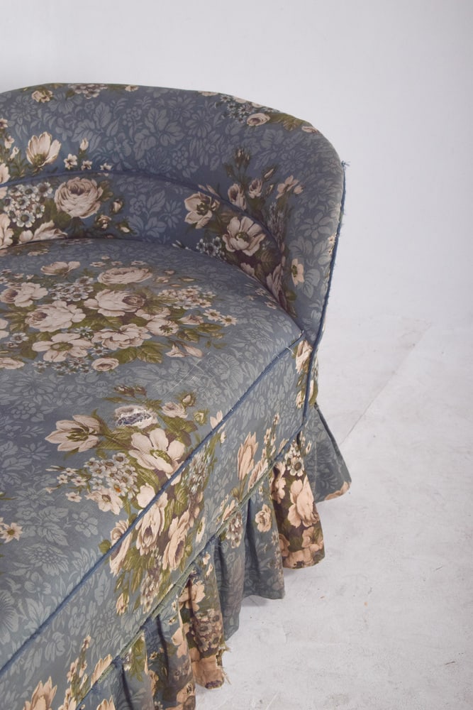 Vintage Chaise Lounge in Blue Flowery Fabric, 1920s - 8