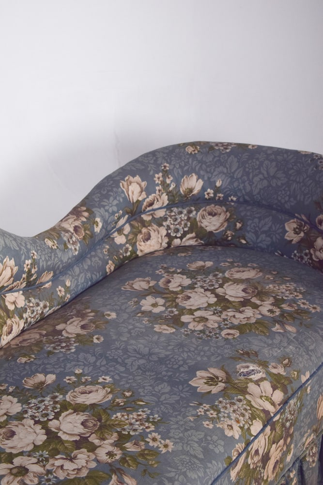 Vintage Chaise Lounge in Blue Flowery Fabric, 1920s - 9