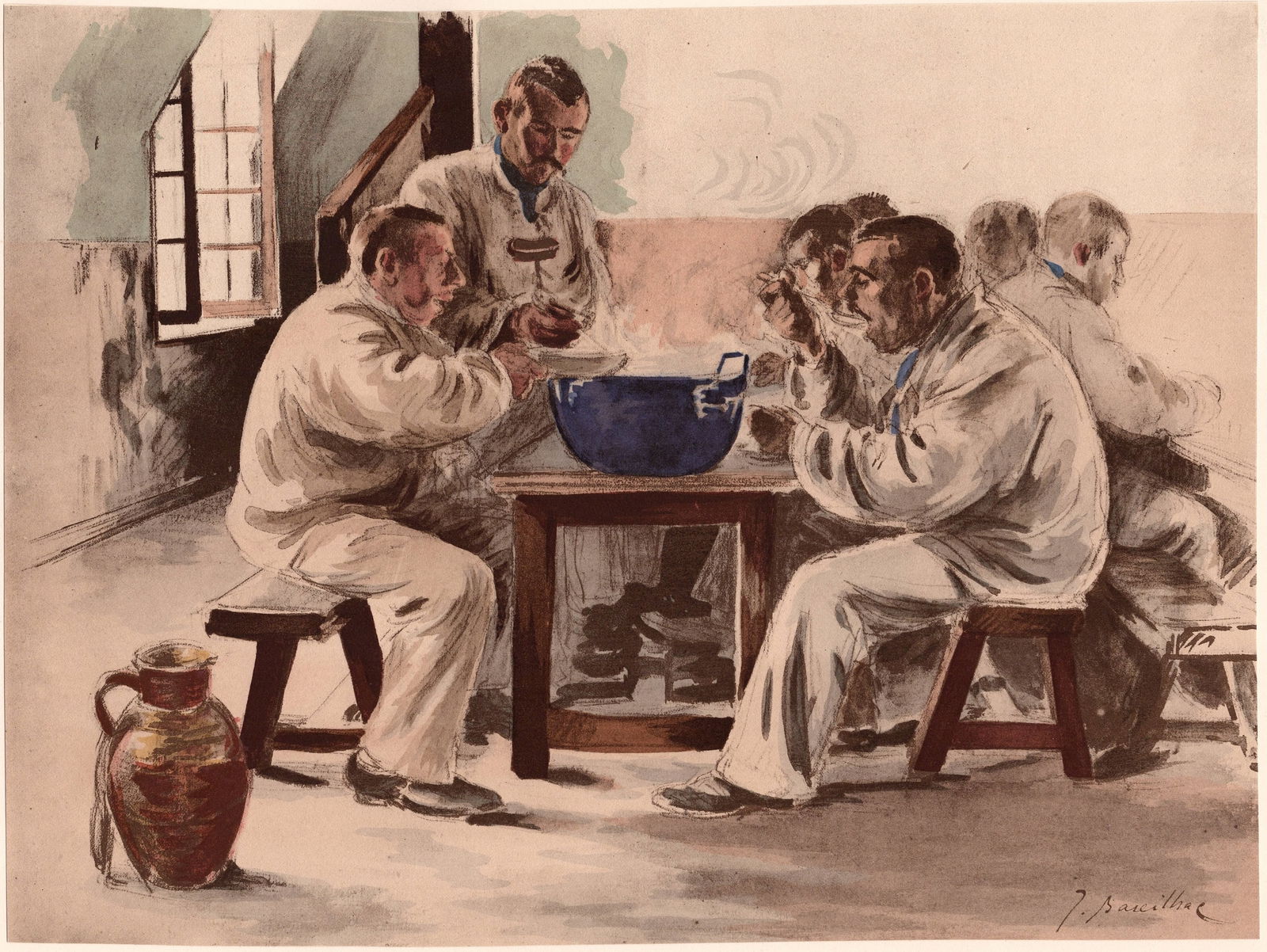 J. Baseilhac, La Soupe à la Chambrée, 1898, Lithograph - 2