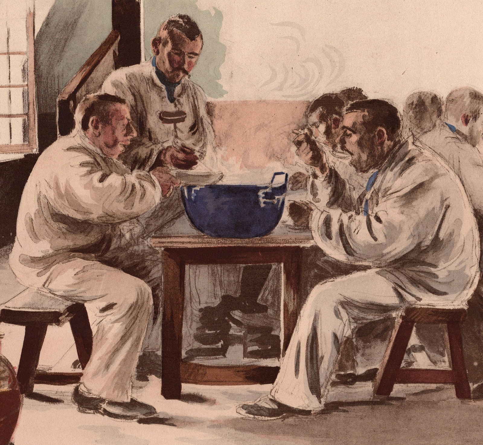 J. Baseilhac, La Soupe à la Chambrée, 1898, Lithograph - 3