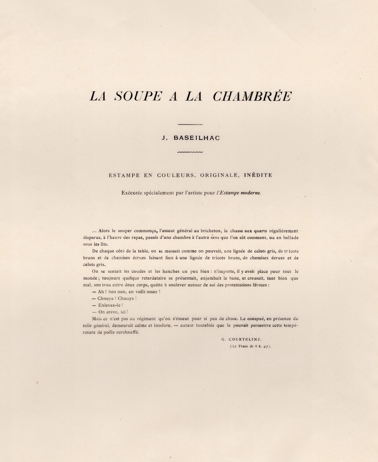 J. Baseilhac, La Soupe à la Chambrée, 1898, Lithograph - 7