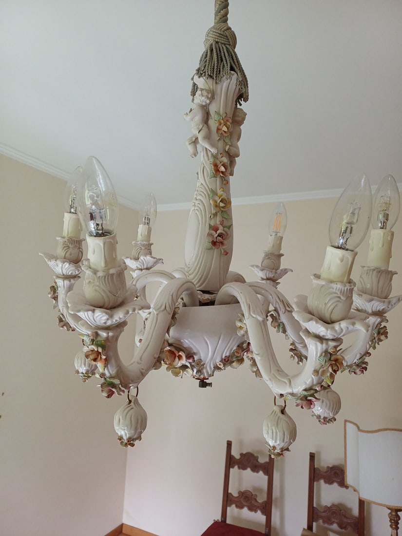 Chandelier in White Capodimonte Porcelain, 1950s - 6