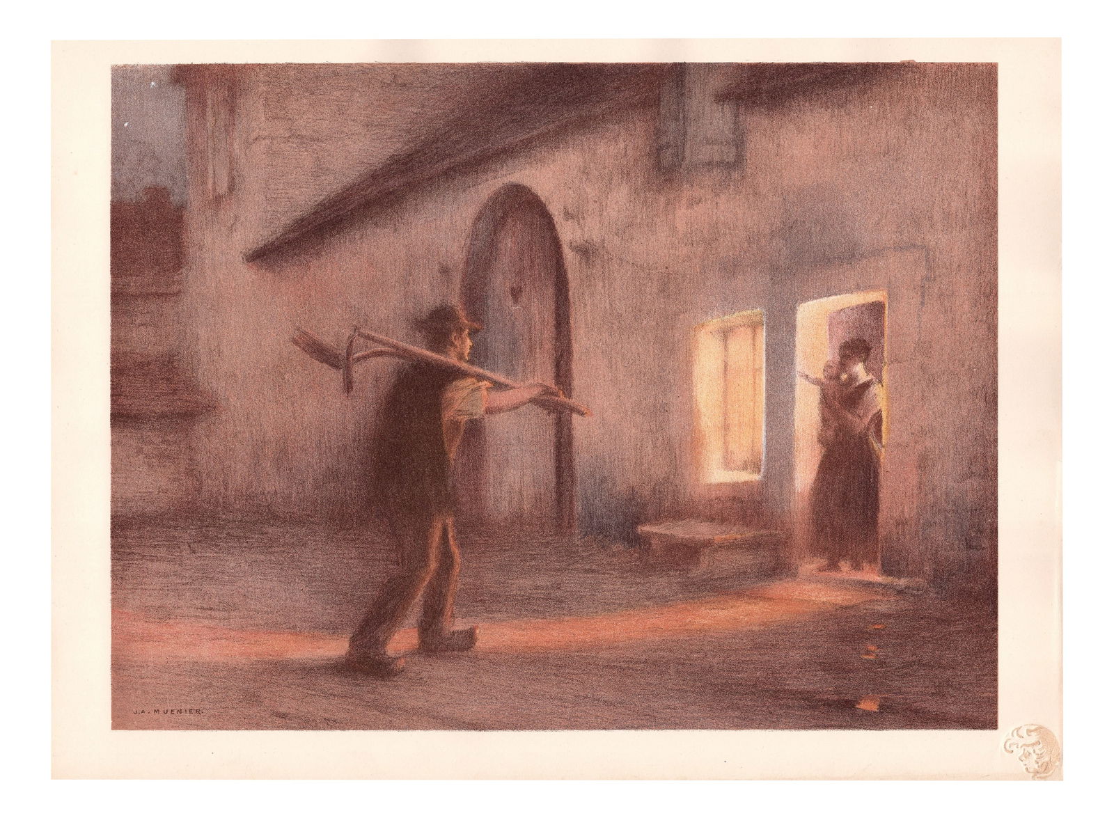 J. A. Muenier, Le Retour des Champs, 1898, Lithograph: Jules-Alexis Muenier (1863–1942)Le Retour des Champs (The Return from the Fields)Original lithograph, published in 1898 in the renowned Art Nouveau portfolio “L’Estampe