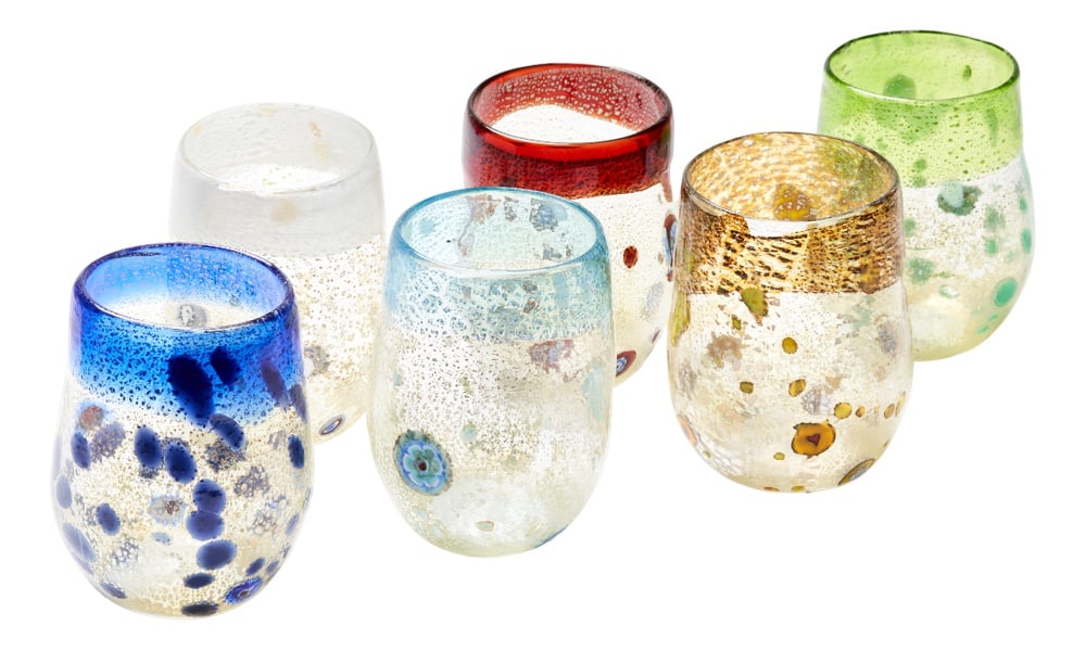 Glasses by Iskra for Ribes Studio, 2004, Set of 6: Stupendous set of "Botticelli" water glasses: also perfect for tequila: Six different Murano colors. A fantastic example of handcrafted Murano glasses. These vivid colors create the perfect ambiance