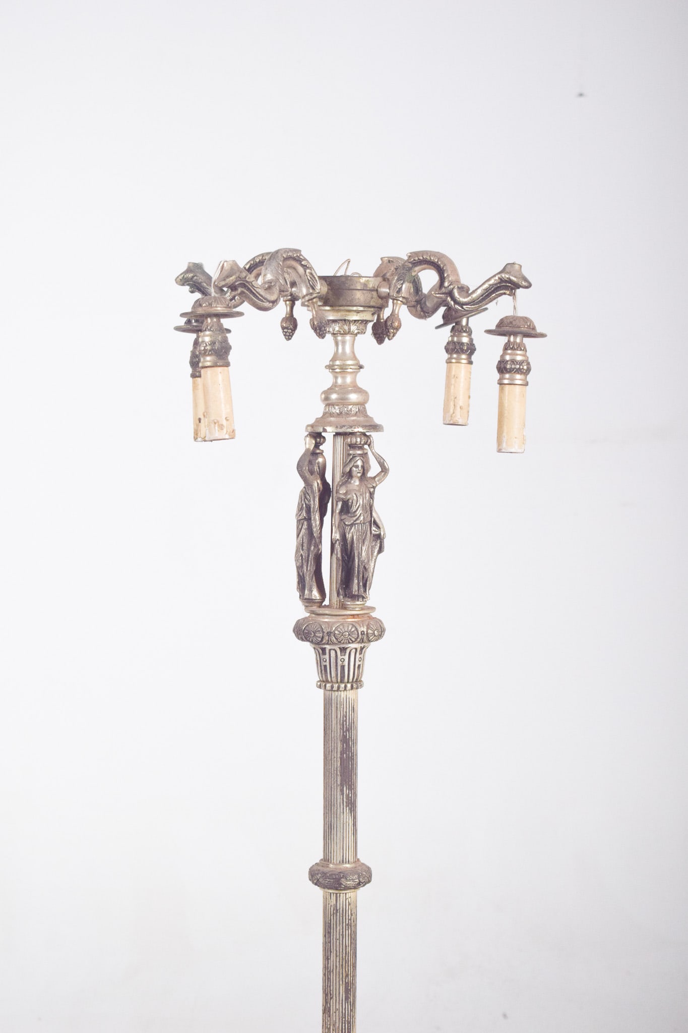 French Silvered Metal Floor Lamp with Four Lights, 1920 - 2