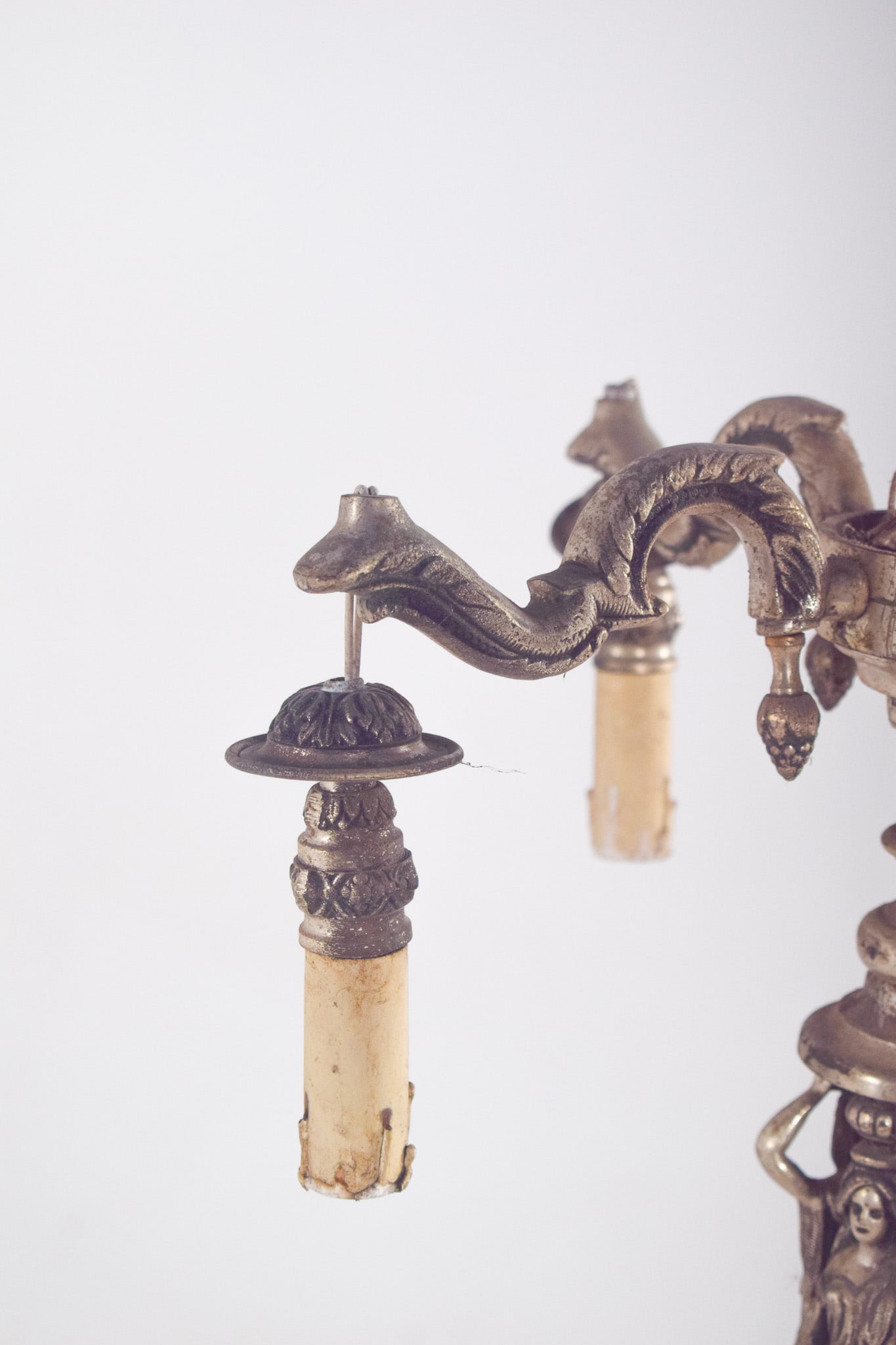 French Silvered Metal Floor Lamp with Four Lights, 1920 - 6