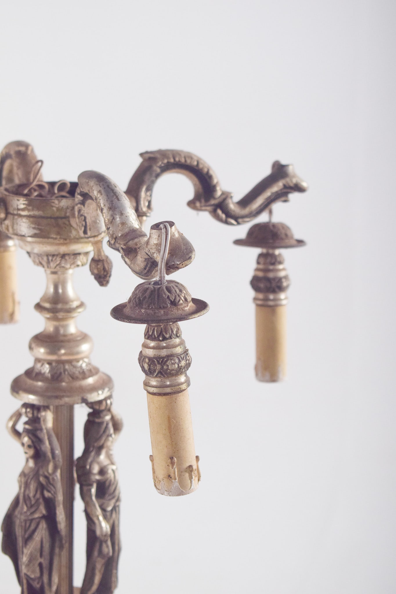 French Silvered Metal Floor Lamp with Four Lights, 1920 - 7