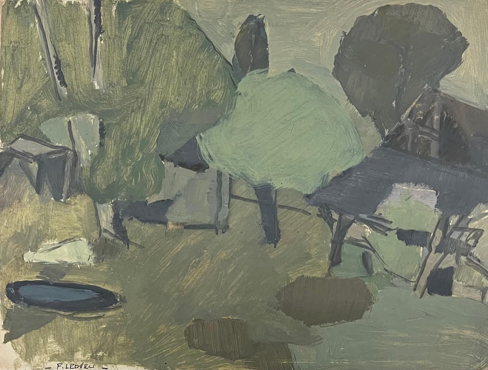 Francine Ledieu, Vacances à Tramery, 1964, Oil on Paper: Oil on paper Francine Ledieu is a French artist born in 1931 who lives and works in Paris, France. In the 50s, she was a student of Maurice Rocher who specialized in Sacred art. In the ’80s,