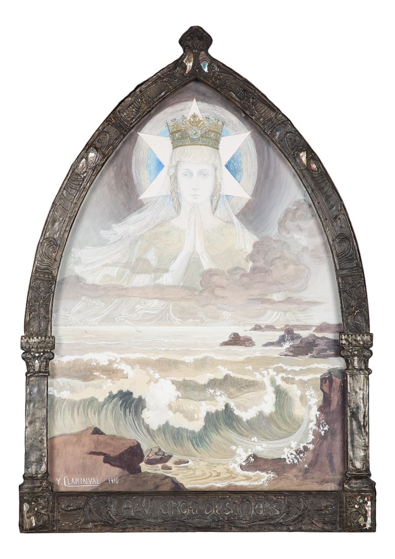 Yvonne Clarinval, La Vierge des Mers, 1910, Mixed Media: Yvonne Clarinval (1894-1979) - The Virgin of the Seas - La Vierge des Mers (aka Stella Maris)MASTER OF SYMBOLISMRare Symbolist by French she-artist Yvonne Clarinval (Pouilly-sur-Meuse 1894 - Sedan,