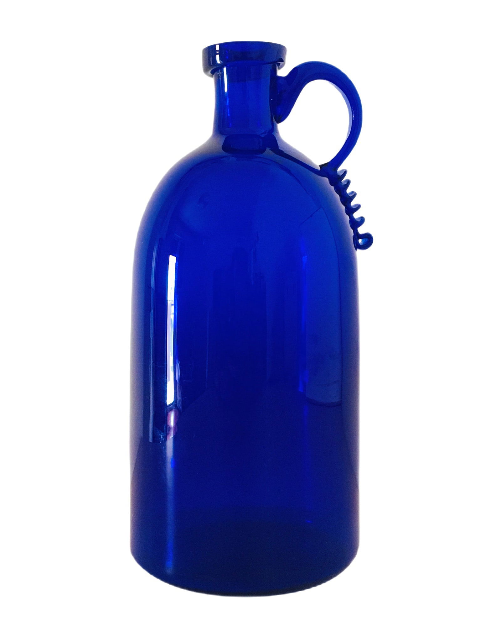 Vintage Italian Murano Glass Vase by Vittorio Zecchin: Wonderful blue bottle with profiled and polished rim. the peculiarity of the bottle is the wide handle and the serpentine applied in blue color. this kind of style had great success of critics and pub