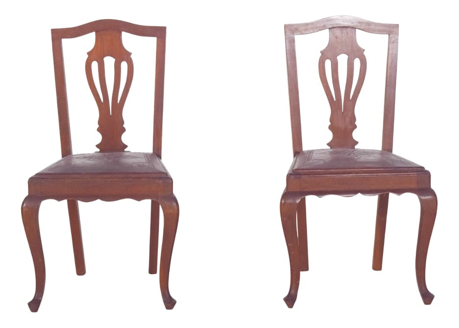 Chairs with Embossed Leather Seats, 1950s, Set of 2 (1 of 11)