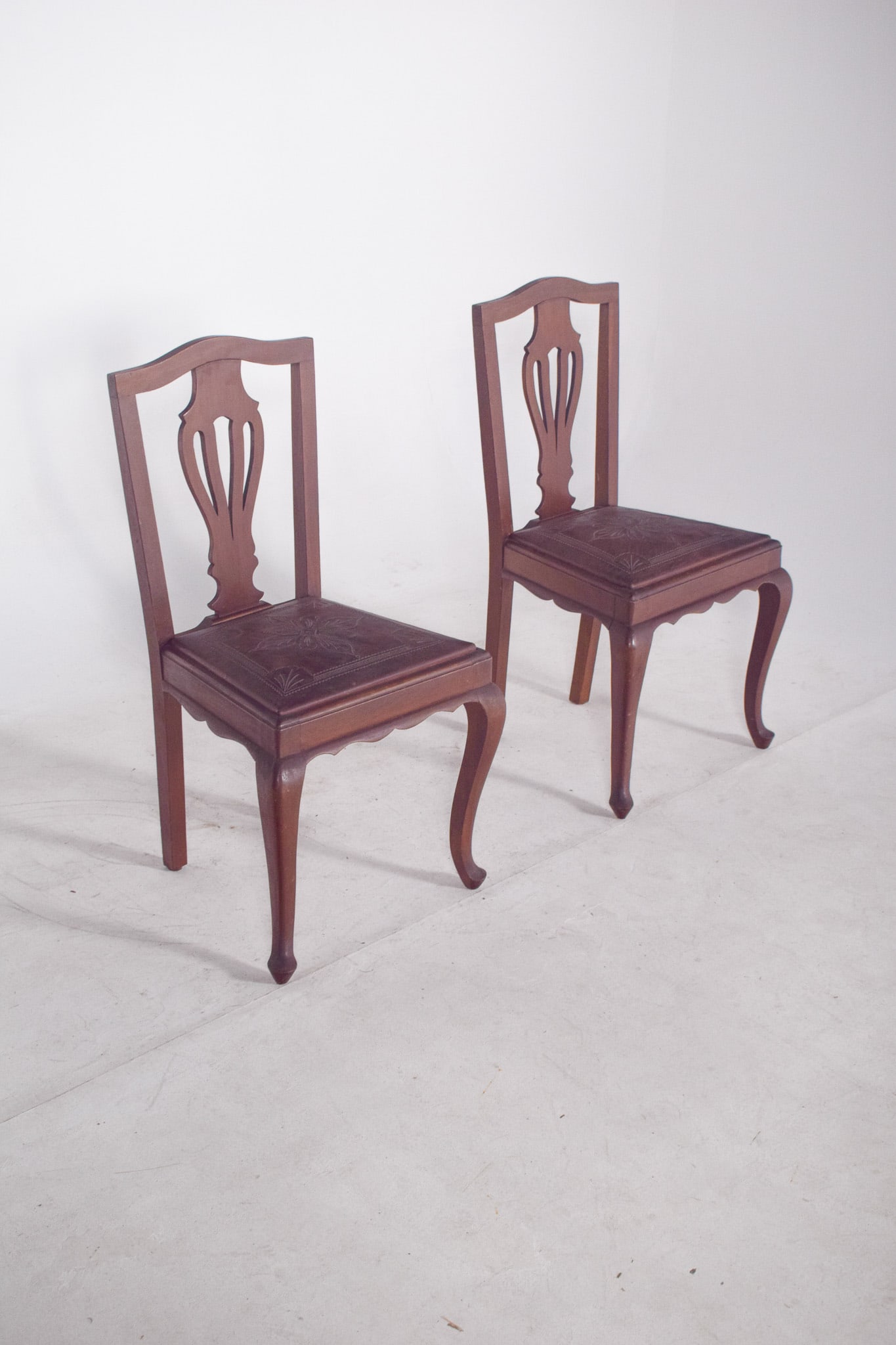 Chairs with Embossed Leather Seats, 1950s, Set of 2 - 5