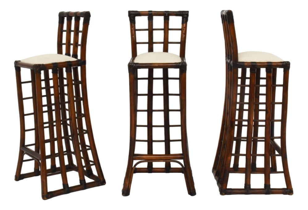 Brasilia Bar Stools by Tobia & Afra Scarpa, Set of 3: Italian Mod. Brasilia Bar Stools in Malacca by Tobia & Afra Scarpa for Maxalto, 1975, Set of 3 Country of Manufacture: Italy Design Period: 1970 to 1979 Production Period: 1970 to 1979