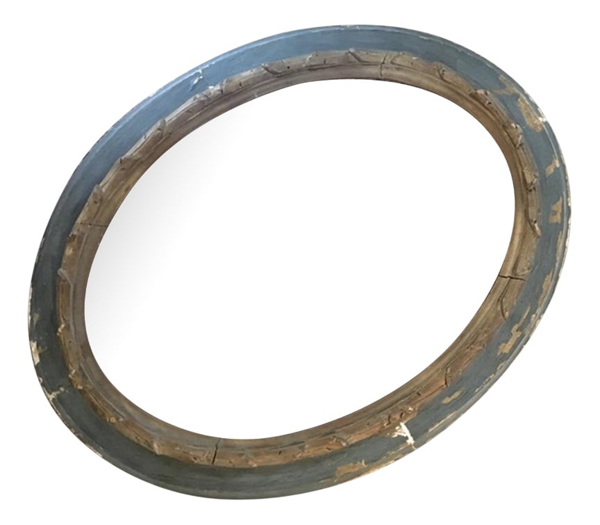 Neoclassical Oval Grey and Gold Wood Frame, Italy: This is an elegant wood frame, lacquered in the green typical color in Venice in 18th Century. The thick hand carved border is lacquered in gold. The frame has the look of the past and shows all the