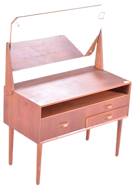 Mid-Century Danish Dresser with Drawers: This Danish teak dresser has three drawers. Country of Manufacture: Denmark Design Period: 1950 to 1959 Production Period: 1950 to 1959 Restoration and Damage Details: Light wear consistent with age