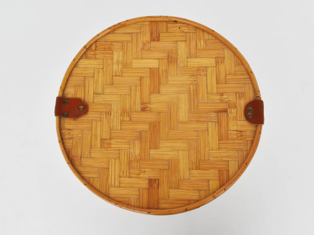 Italian Closed Rattan Basket with Leather Details, 1973 - 7