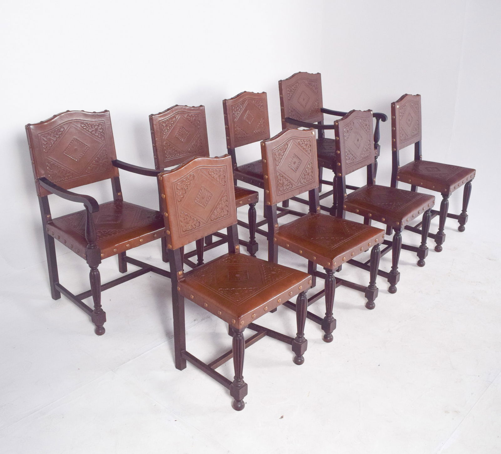 Chairs with Studded Leather Backs and Seats, Set of 8 - 11