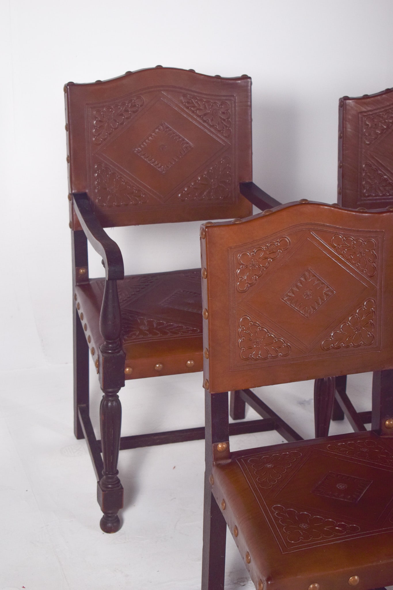 Chairs with Studded Leather Backs and Seats, Set of 8 - 3