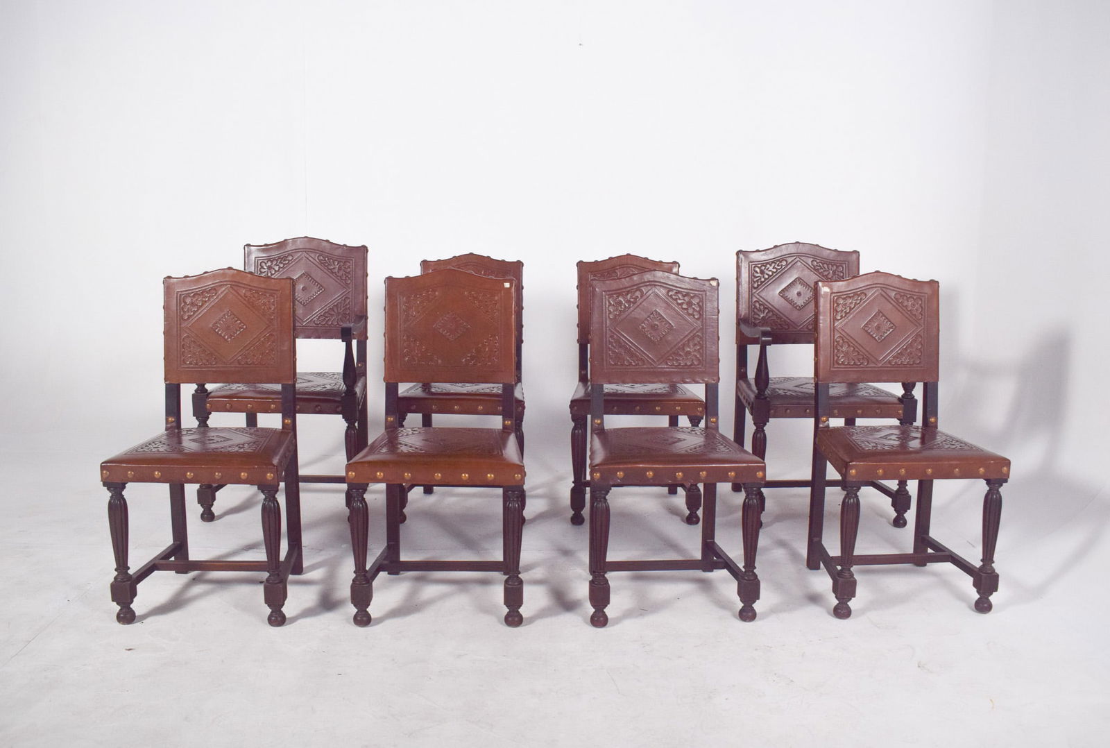 Chairs with Studded Leather Backs and Seats, Set of 8 - 4