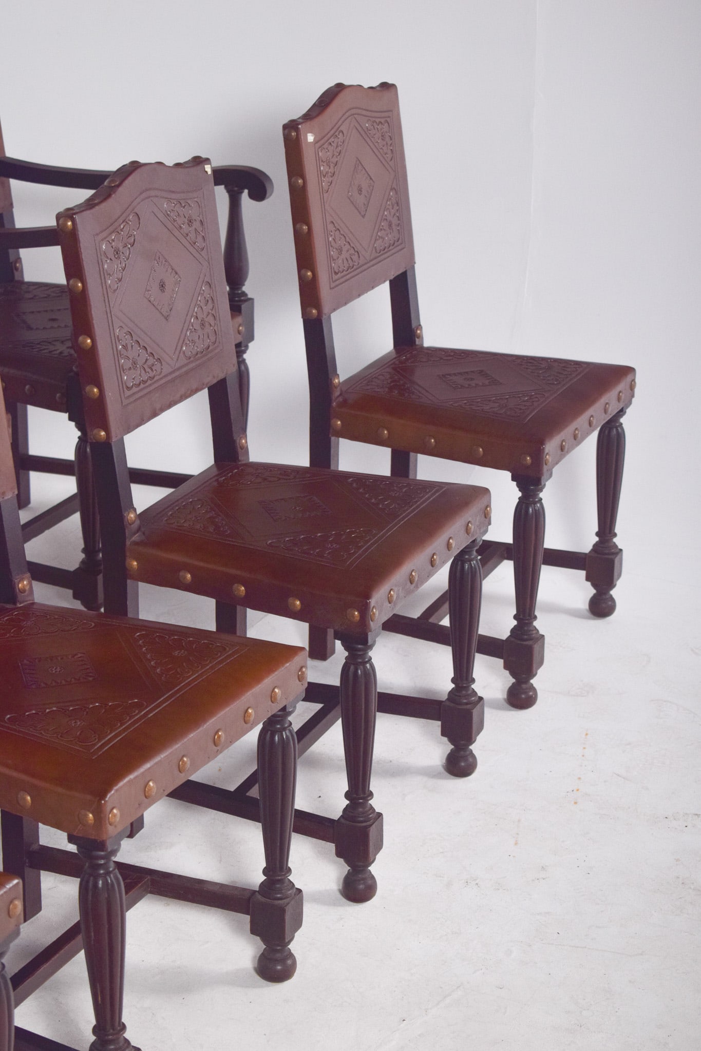 Chairs with Studded Leather Backs and Seats, Set of 8 - 7