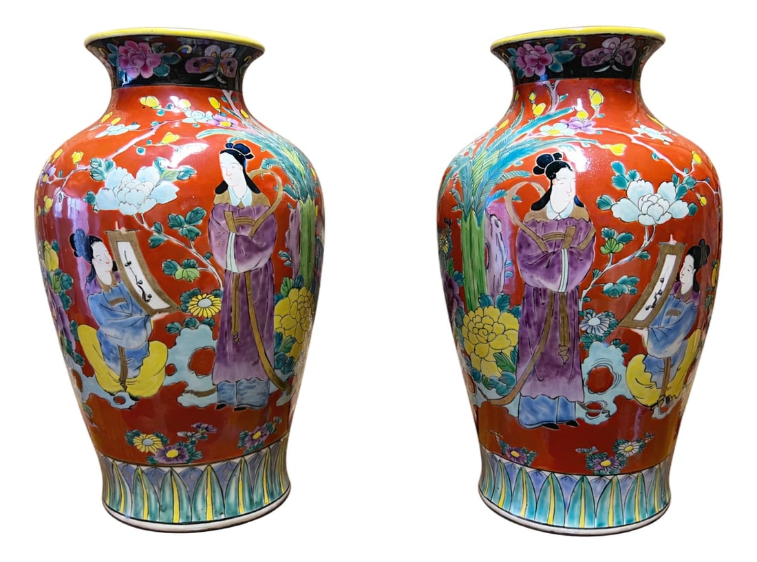 Japanese Kutani Porcelain Vases, 1890s, Set of 2: Japan, Kutani ware – circa 1900–1915Polychrome enamelled porcelainHeight: 31 cm | Diameter: 17 cmThis refined pair of Japanese Kutani porcelain vases dates from the late Meiji period and
