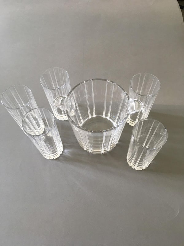Post-Modern Clear Bar Glasses with Ice Bucket, Set of 6 - 13
