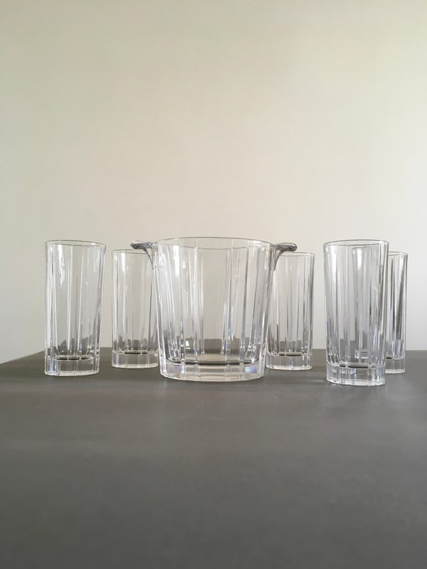 Post-Modern Clear Bar Glasses with Ice Bucket, Set of 6 - 2