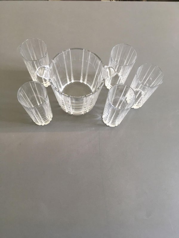 Post-Modern Clear Bar Glasses with Ice Bucket, Set of 6 - 5