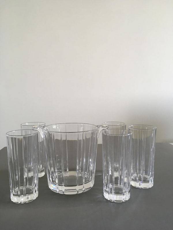 Post-Modern Clear Bar Glasses with Ice Bucket, Set of 6 - 6