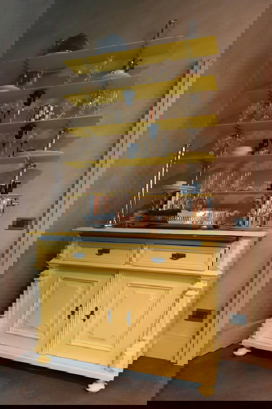 Yellow Wood Buffet with Yellow Glass Shelves, 1850 - 2