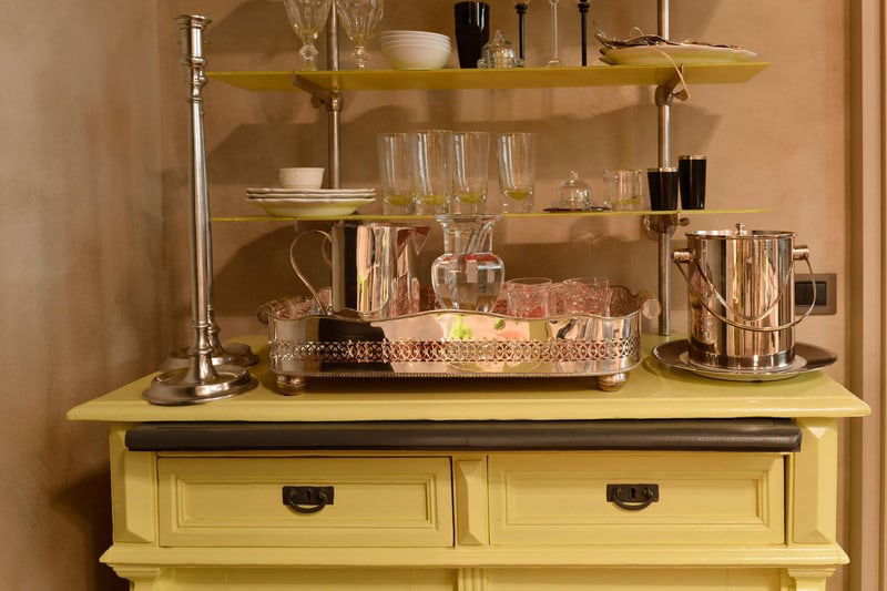Yellow Wood Buffet with Yellow Glass Shelves, 1850 - 3