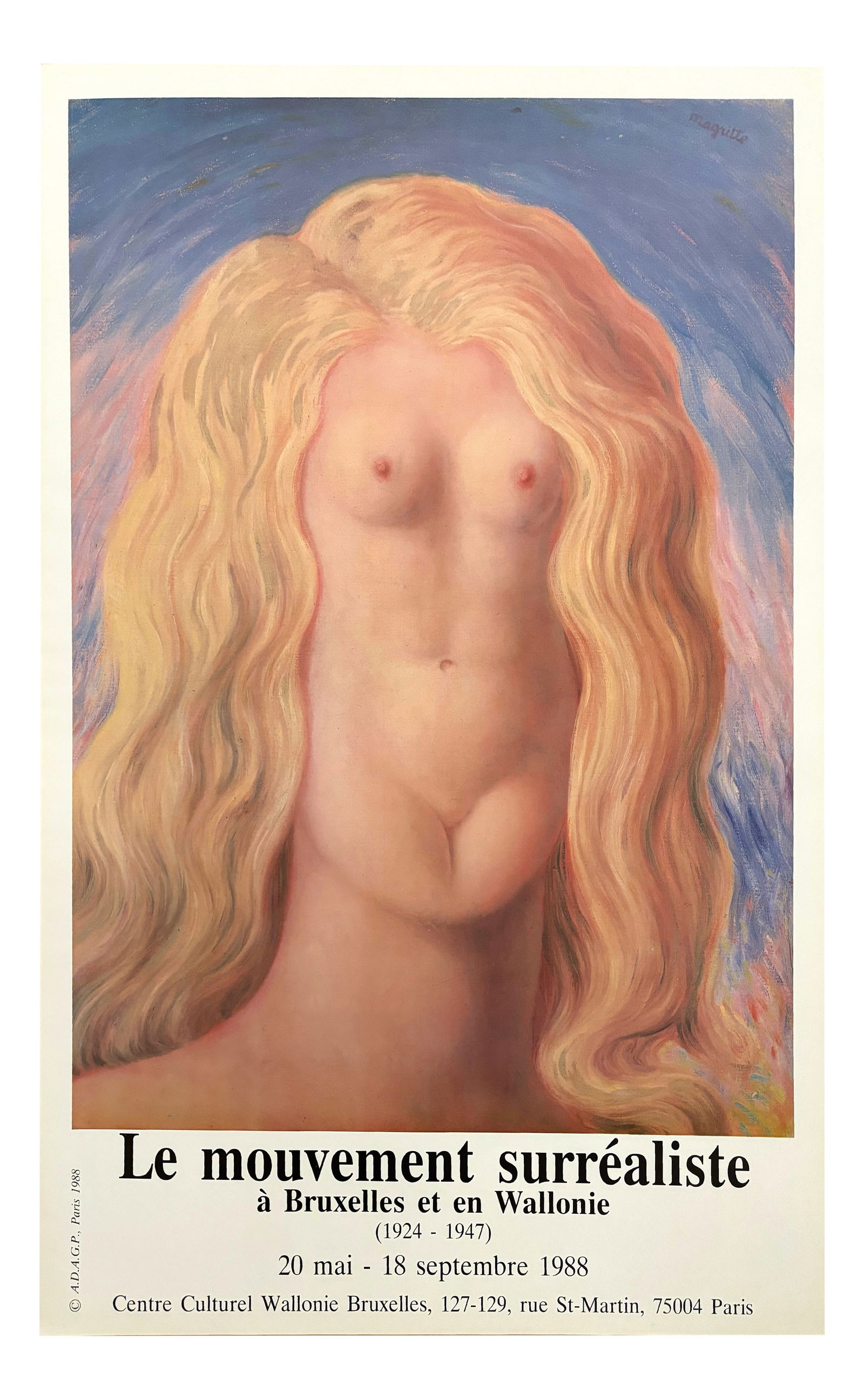 René Magritte, The Rape, 1988, Paper: René Magritte (1898 - 1967)Le Viol (The Rape)Original poster for the exhibition "Le mouvement surréaliste à Bruxelles et en Wallonie 1924-1947"Invented in 1934Printed in 1988Sheet