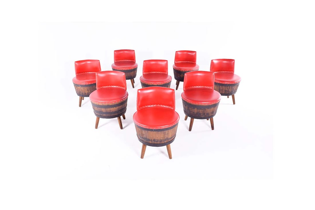 Vintage Barrel Bar Chairs, 1960s, Set of 8 - 2