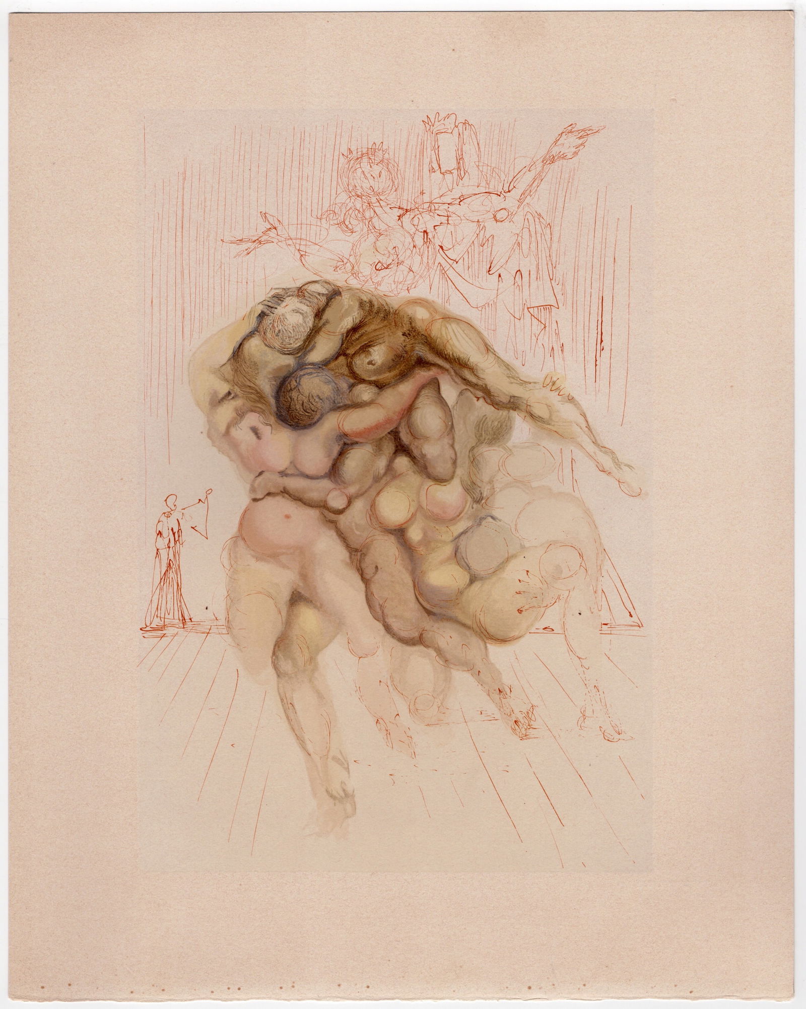 Salvador Dali, Wrathful Souls, 1964, Woodcut: Salvador Dali (1904-1989)Gli Iracondi(Wrathful Souls)Plate 8 from "La Divina Commedia" (The Divine Comedy), referring to Inferno, chant 7from the special Italian edition of only 80 (out of a total edi