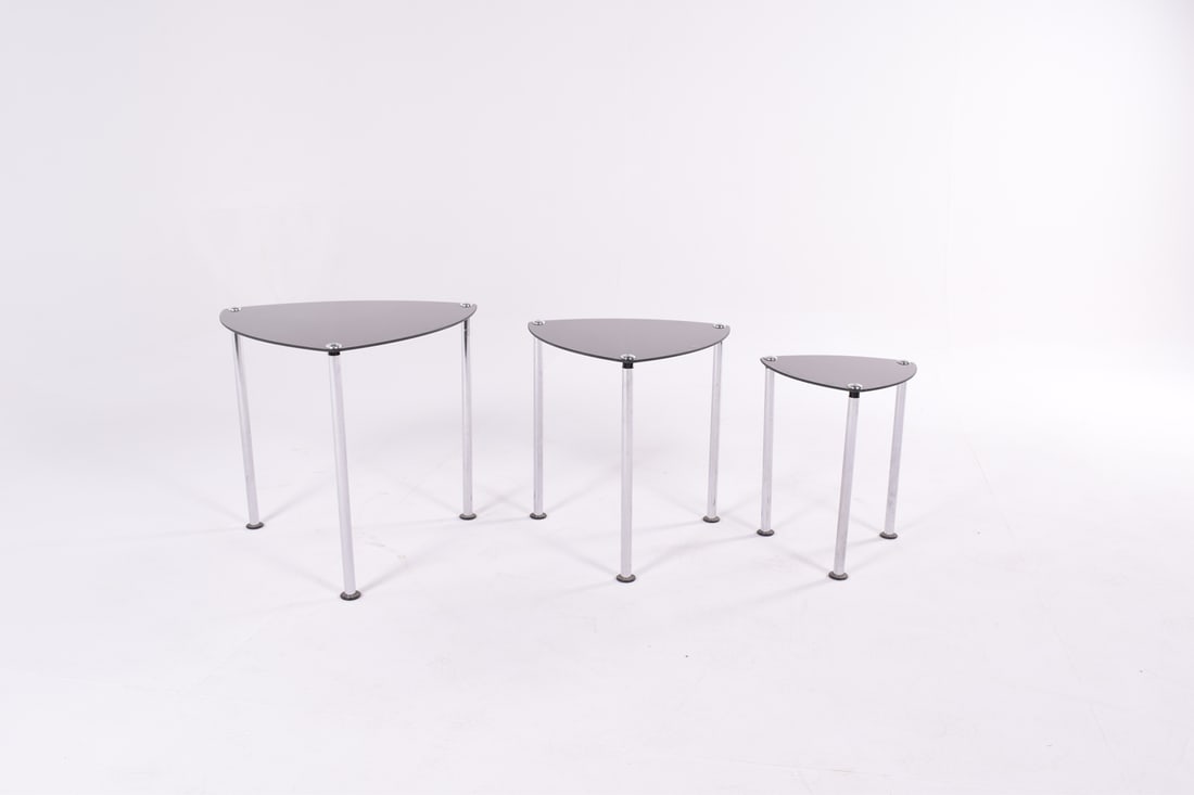 Chrome Plated & Glass Nesting Tables, 1980s, Set of 3 - 2